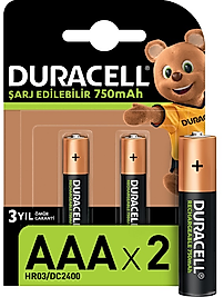 DURACELL PİL ŞARJLI 2 Lİ AAA İNCE KALEM 750MAH