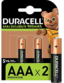 DURACELL PİL ŞARJLI 2 Lİ AAA İNCE KALEM 900MAH