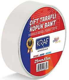 KRAF ÇİFT TARAFLI KÖPÜK BANT 25mm X5m 5025G