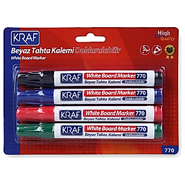 KRAF BEYAZ TAHTA KALEMİ DOLDURULABİLİR 770-4 4 LÜ BLISTER