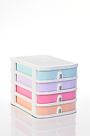 OPS CO 7400 ÇEKMECELİ ORGANİZER BEYAZ GÖVDE PASTEL 4 RENKLİ ÇEKMECE