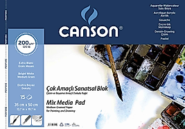 CANSON RESİM ve ÇİZİM BLOĞU 1557 MIX MEDIA FINFACE SPİRALLİ 35x50 200 GR 15 SF FCNS200153550