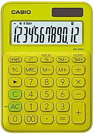 CASIO HESAP MAKİNESİ MASAÜSTÜ MS-20UC-YG 12 HANE Sarı