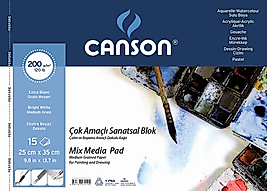 CANSON RESİM ve ÇİZİM BLOĞU 1557 MIX MEDIA FINFACE SPİRALLİ 25x35 200 GR 15 SF FCNS200152535